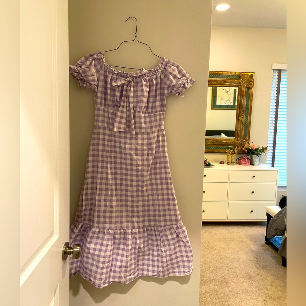 Cottage core Lavender plaid midi dress